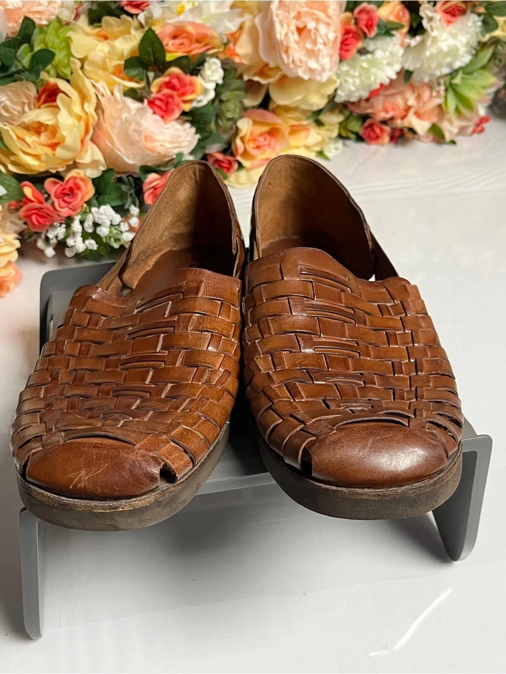 Sunsteps Brown Woven Leather Fisherman Huarache Sandals Men’s Size 9 Hand Woven